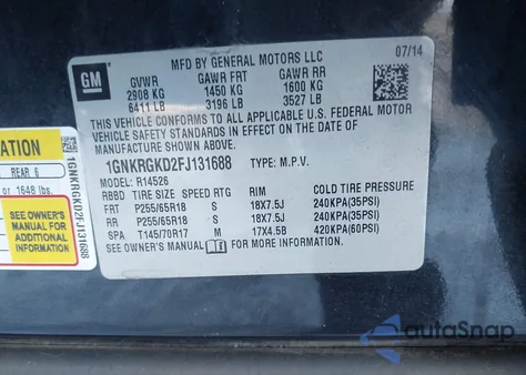 2015 Chevrolet Traverse 1Lt z USA, uszkodzony, nr VIN 1GNKRGKD2FJ131688